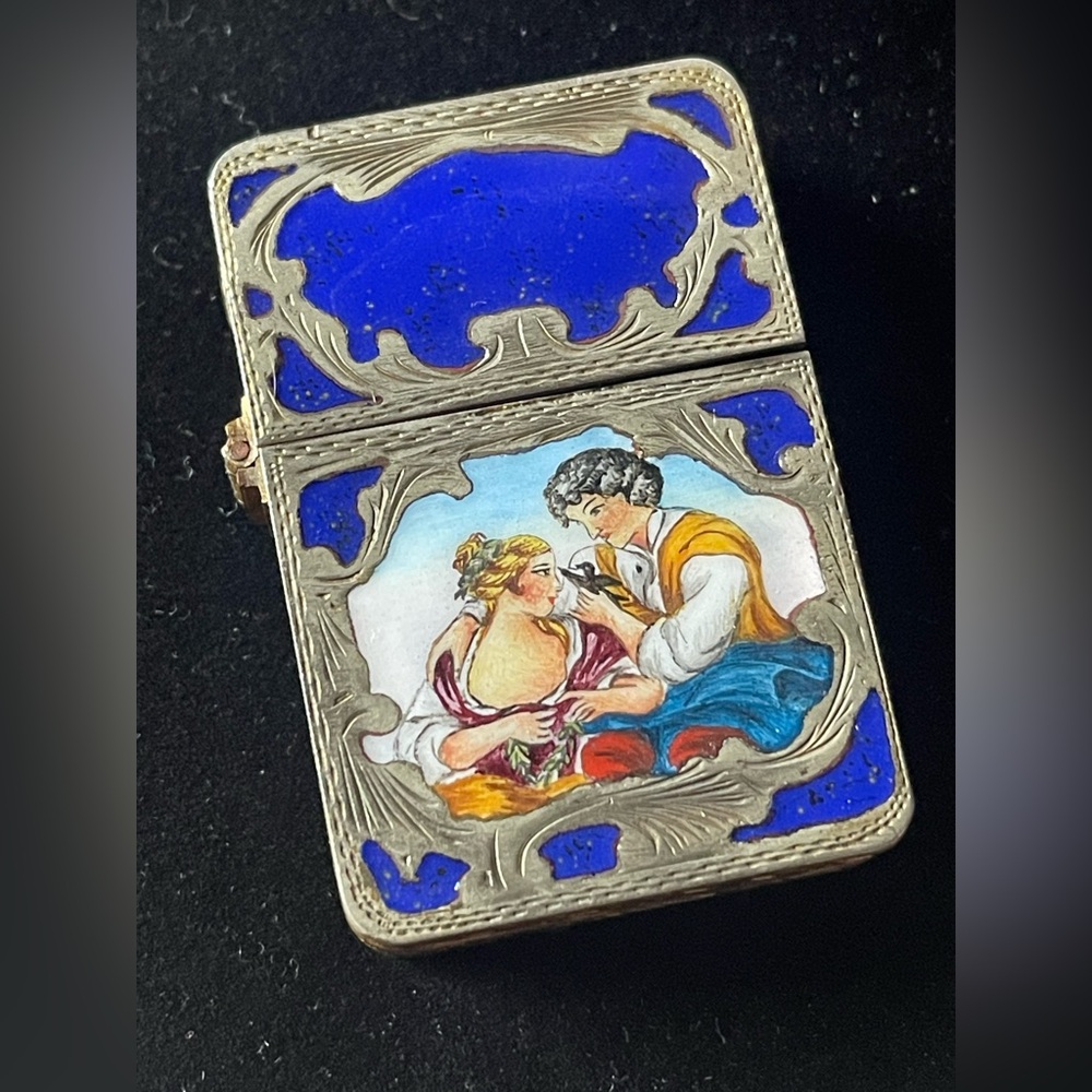 VINTAGE ITALIAN SILVER .800 HAND PAINTED ENAMEL ZIPPO CIGARETTE LIGHTER